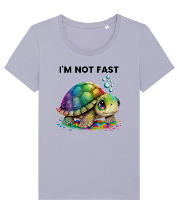 Broasca testoasa pictata in acuarela cu mesajul I'm not fast Lavender