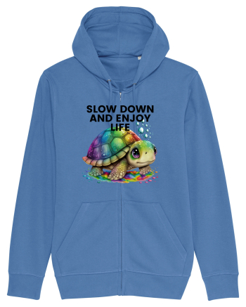 Broasca testoasa pictata in acuarela cu mesajul  Slow Down and Enjoy Life Bright Blue