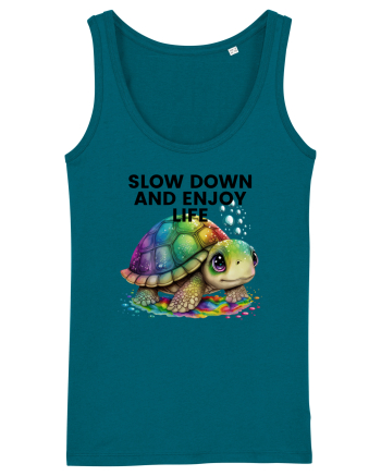 Broasca testoasa pictata in acuarela cu mesajul  Slow Down and Enjoy Life Ocean Depth
