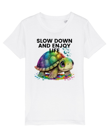 Broasca testoasa pictata in acuarela cu mesajul  Slow Down and Enjoy Life White