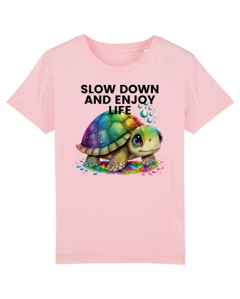 Broasca testoasa pictata in acuarela cu mesajul  Slow Down and Enjoy Life Cotton Pink