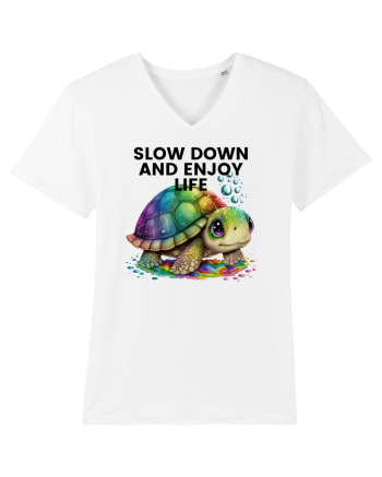 Broasca testoasa pictata in acuarela cu mesajul  Slow Down and Enjoy Life White