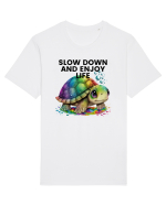 Broasca testoasa pictata in acuarela cu mesajul  Slow Down and Enjoy Life Tricou mânecă scurtă Unisex Rocker