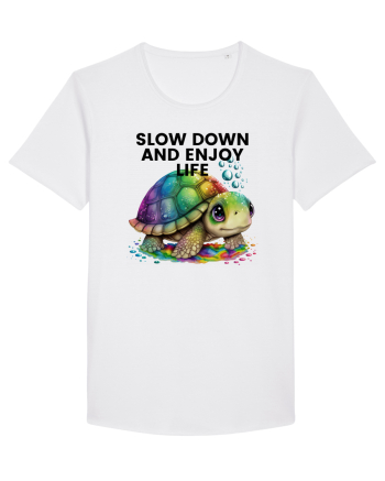 Broasca testoasa pictata in acuarela cu mesajul  Slow Down and Enjoy Life White