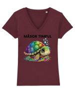 Broasca testoasa pictata in acuarela cu mesajul  Masor Timpul Tricou mânecă scurtă guler V Damă Evoker