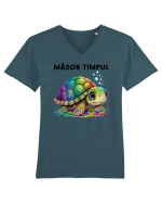 Broasca testoasa pictata in acuarela cu mesajul  Masor Timpul Tricou mânecă scurtă guler V Bărbat Presenter