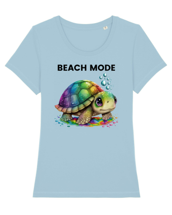 Broasca testoasa pictata in acuarela cu mesajul  Beach Mode Sky Blue