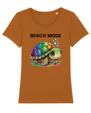 Broasca testoasa pictata in acuarela cu mesajul  Beach Mode Roasted Orange