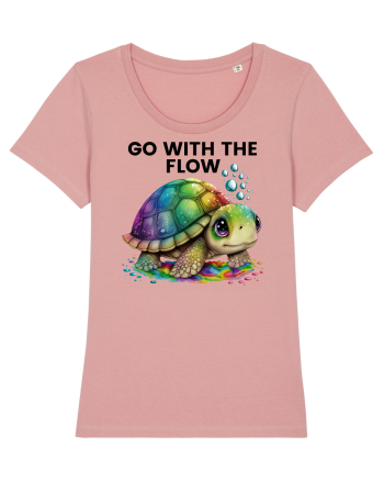 Broasca testoasa pictata in acuarela cu mesajul  Go with the Flow Canyon Pink