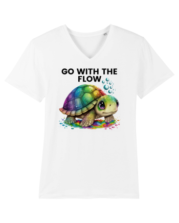 Broasca testoasa pictata in acuarela cu mesajul  Go with the Flow White