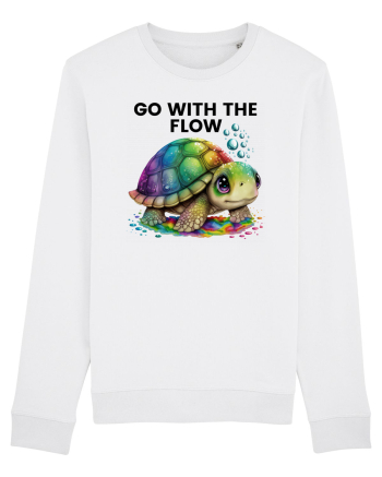 Broasca testoasa pictata in acuarela cu mesajul  Go with the Flow White