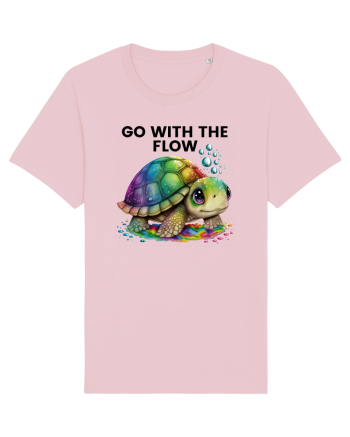 Broasca testoasa pictata in acuarela cu mesajul  Go with the Flow Cotton Pink