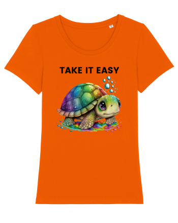 Broasca testoasa pictata in acuarela cu mesajul  Take it Easy Bright Orange