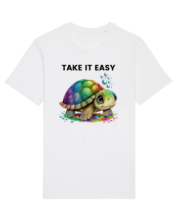Broasca testoasa pictata in acuarela cu mesajul  Take it Easy White