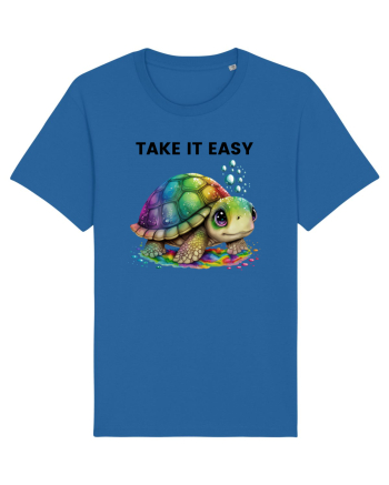 Broasca testoasa pictata in acuarela cu mesajul  Take it Easy Royal Blue
