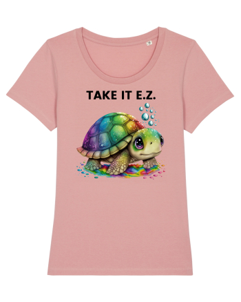 Broasca testoasa pictata in acuarela cu mesajul  Take it E.Z. Canyon Pink