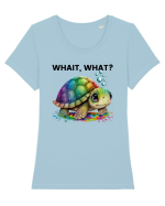 Broasca testoasa pictata in acuarela cu mesajul Wait, What? Tricou mânecă scurtă guler larg fitted Damă Expresser