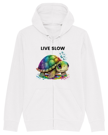 Broasca testoasa pictata in acuarela cu mesajul Live Slow White