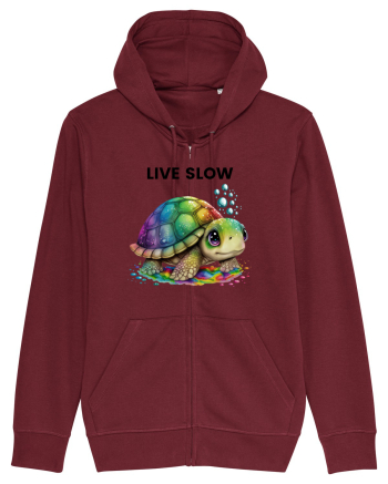 Broasca testoasa pictata in acuarela cu mesajul Live Slow Burgundy