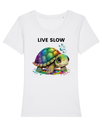 Broasca testoasa pictata in acuarela cu mesajul Live Slow White