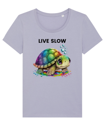 Broasca testoasa pictata in acuarela cu mesajul Live Slow Lavender