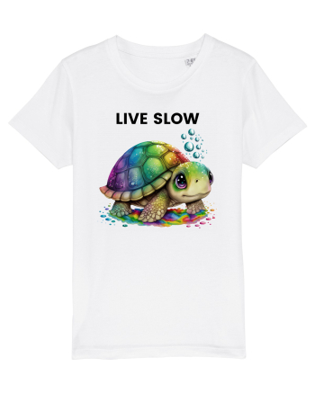 Broasca testoasa pictata in acuarela cu mesajul Live Slow White