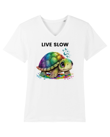 Broasca testoasa pictata in acuarela cu mesajul Live Slow White