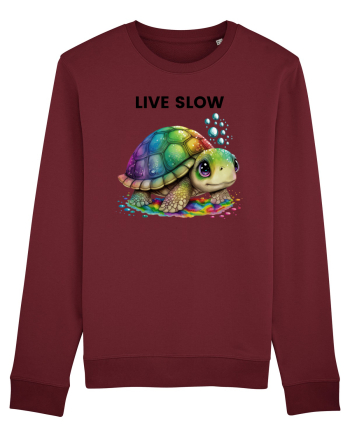 Broasca testoasa pictata in acuarela cu mesajul Live Slow Burgundy