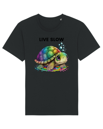 Broasca testoasa pictata in acuarela cu mesajul Live Slow Black