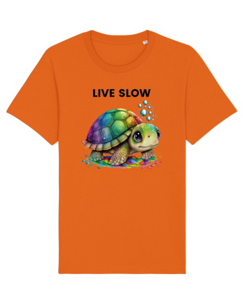 Broasca testoasa pictata in acuarela cu mesajul Live Slow Bright Orange