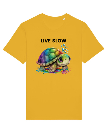 Broasca testoasa pictata in acuarela cu mesajul Live Slow Spectra Yellow