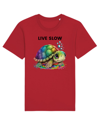 Broasca testoasa pictata in acuarela cu mesajul Live Slow Red