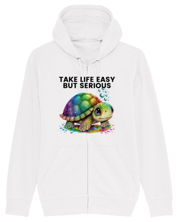 Broasca testoasa pictata in acuarela cu mesajul Take Life Easy but Serious White