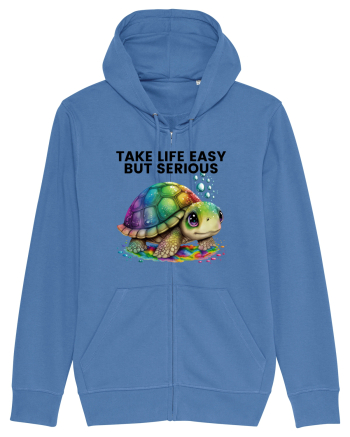 Broasca testoasa pictata in acuarela cu mesajul Take Life Easy but Serious Bright Blue
