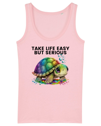 Broasca testoasa pictata in acuarela cu mesajul Take Life Easy but Serious Cotton Pink