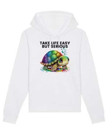 Broasca testoasa pictata in acuarela cu mesajul Take Life Easy but Serious White