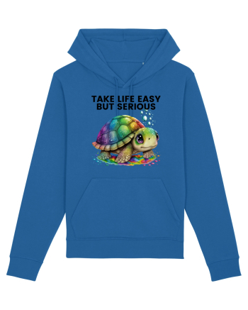 Broasca testoasa pictata in acuarela cu mesajul Take Life Easy but Serious Royal Blue