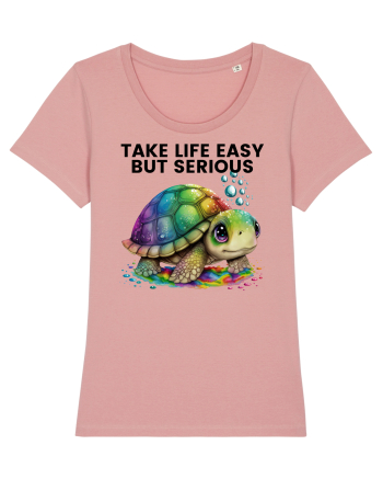 Broasca testoasa pictata in acuarela cu mesajul Take Life Easy but Serious Canyon Pink