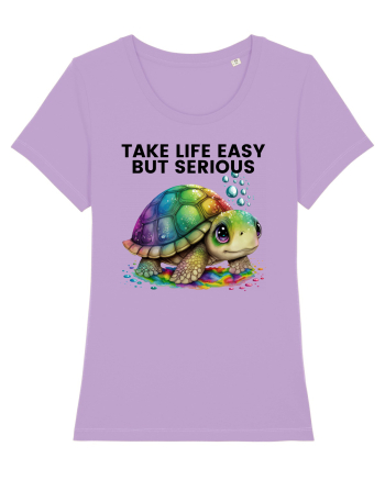 Broasca testoasa pictata in acuarela cu mesajul Take Life Easy but Serious Lavender Dawn