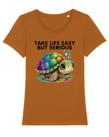 Broasca testoasa pictata in acuarela cu mesajul Take Life Easy but Serious Roasted Orange