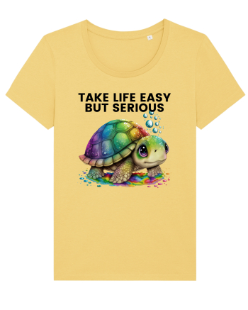 Broasca testoasa pictata in acuarela cu mesajul Take Life Easy but Serious Jojoba