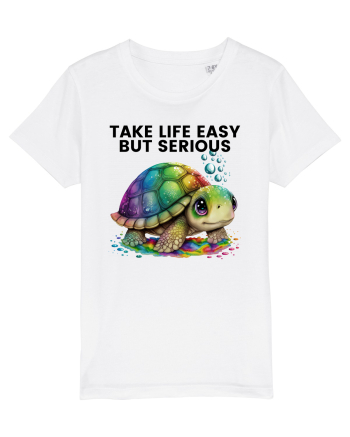 Broasca testoasa pictata in acuarela cu mesajul Take Life Easy but Serious White