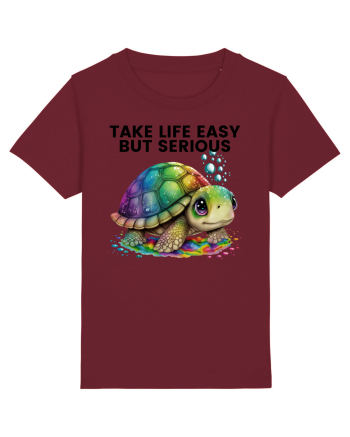 Broasca testoasa pictata in acuarela cu mesajul Take Life Easy but Serious Burgundy