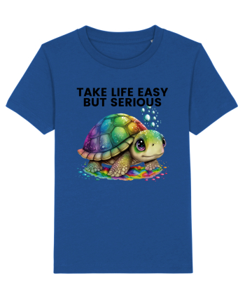 Broasca testoasa pictata in acuarela cu mesajul Take Life Easy but Serious Majorelle Blue