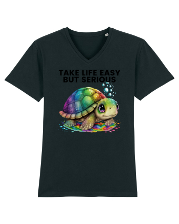 Broasca testoasa pictata in acuarela cu mesajul Take Life Easy but Serious Black