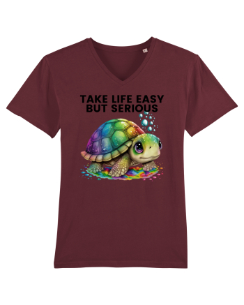 Broasca testoasa pictata in acuarela cu mesajul Take Life Easy but Serious Burgundy