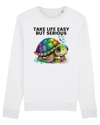 Broasca testoasa pictata in acuarela cu mesajul Take Life Easy but Serious White