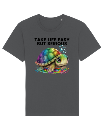 Broasca testoasa pictata in acuarela cu mesajul Take Life Easy but Serious Anthracite