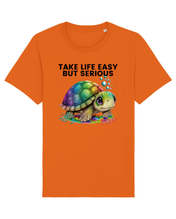 Broasca testoasa pictata in acuarela cu mesajul Take Life Easy but Serious Bright Orange