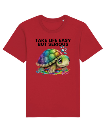 Broasca testoasa pictata in acuarela cu mesajul Take Life Easy but Serious Red